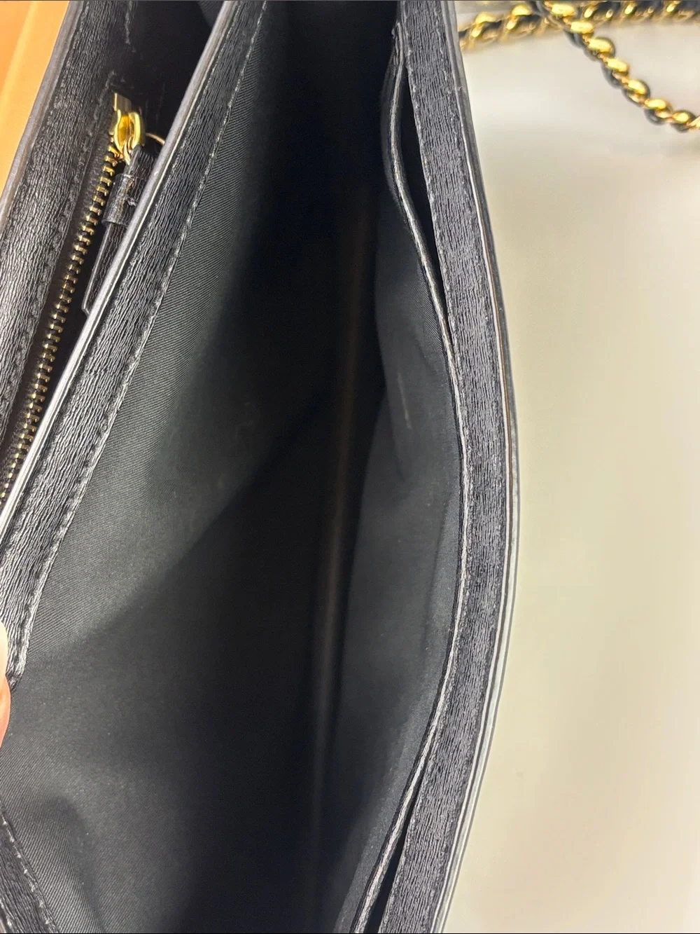 Tory Burch Black Leather Shoulder Bag with Gold Chain